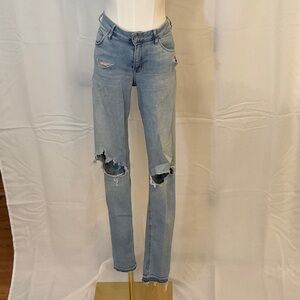 H&M Light Blue Distressed Straight Leg Jeans